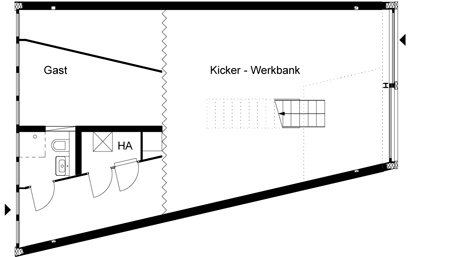 Ground floor plan of Townhouse B14 by XTH-berlin has slanted walls and doors