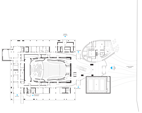 Ground floor plan of Coop Himmelblaus House of Music invites orchestras to Aalborg