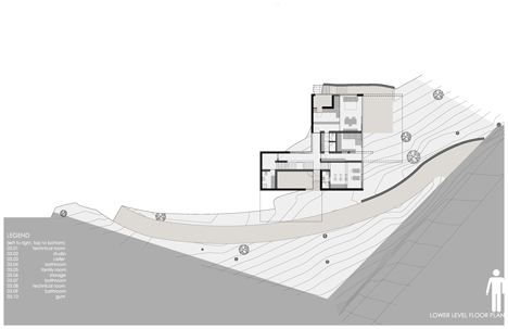 Lower ground floor plan of Narigua House by David Pedroza Castaneda