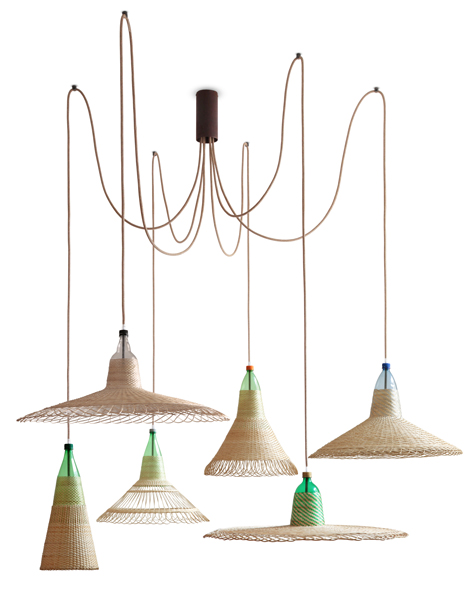 Woven plastic bottle Pet lamps by Alvaro Catalan de Ocon