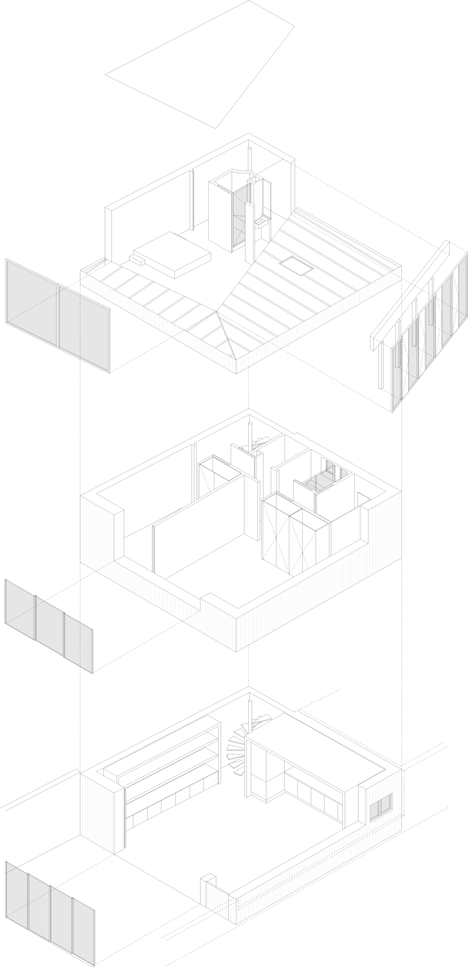 Axonometric diagram of Wooden House in Paris by Noel Dominguez