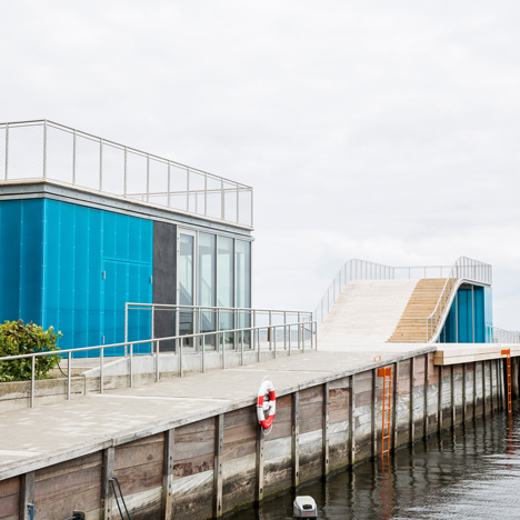 Sloped decking creates waterfront slides at Faaborg Harbour Bath