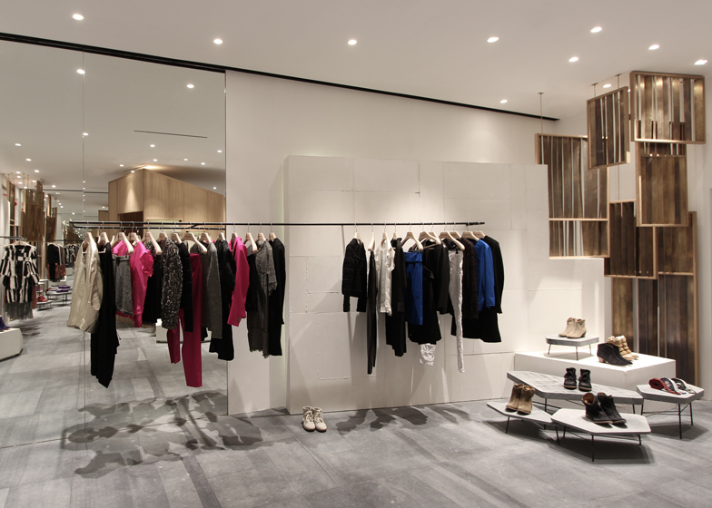 wooden cabin in centre of Isabel Marant Shanghai store