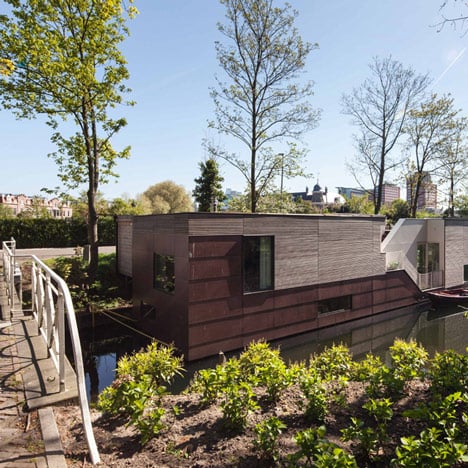 Copper-clad ParkArk houseboat by BYTR Architects floats on a Dutch canal