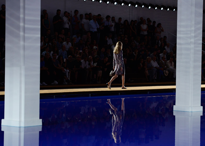 Rem Koolhaas floats Prada SS15 catwalk on blue pool