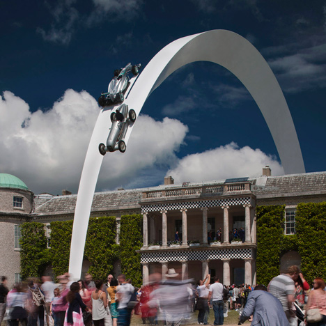 Gerry Judah's arcing sculpture suspends Mercedes cars above Goodwood crowds