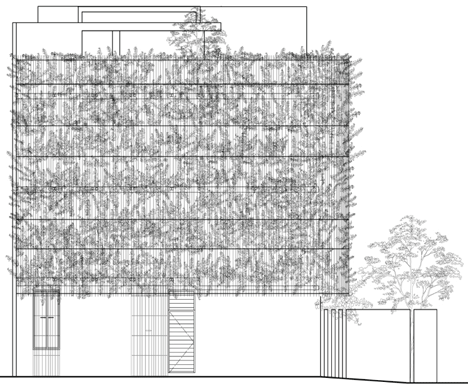 Green Renovation by Vo Trong Nghia north-west elevation