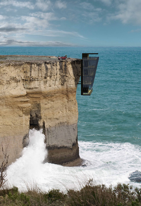 Vertiginous Cliff House by Modscape designed to hang off a precipice like "barnacles clinging to a ship's hull"