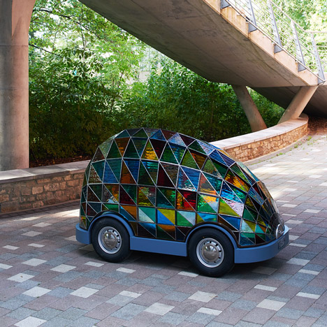 Dominic Wilcox's "car of the future" is driverless and made of stained glass