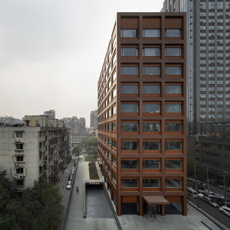 David Chipperfield's Moganshan Road office building features an all-copper facade