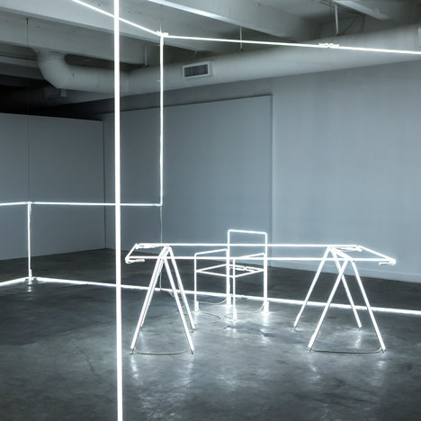 Massimo Uberti sculpts neon tubes into a room for Bentley