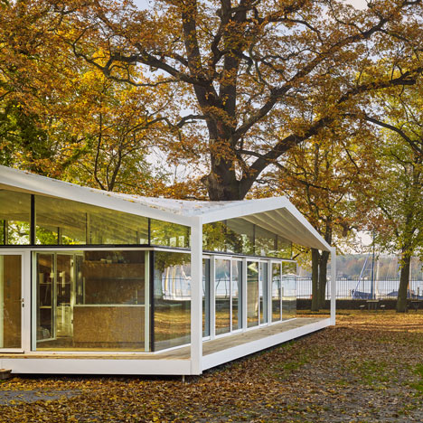 Barkow Leibinger's Fellows Pavilion offers study spaces in a lakeside garden