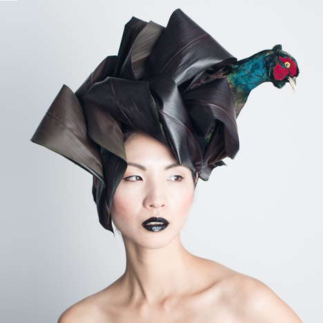 Takaya incorporates taxidermy into botanical headdresses
