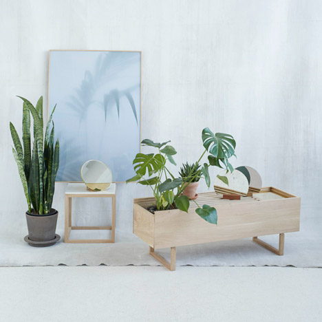 Kristina Dam designs pale oak furniture to incorporate plants