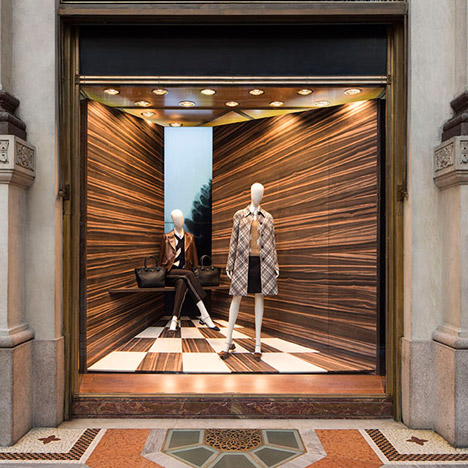 Martino Gamper plays with perspective for Prada window installations