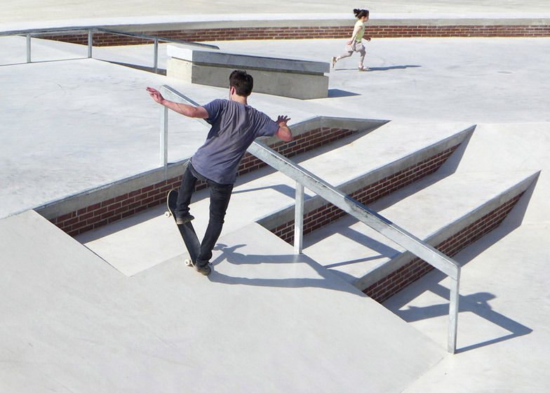 Skatepark in Reims features a red concrete bowl