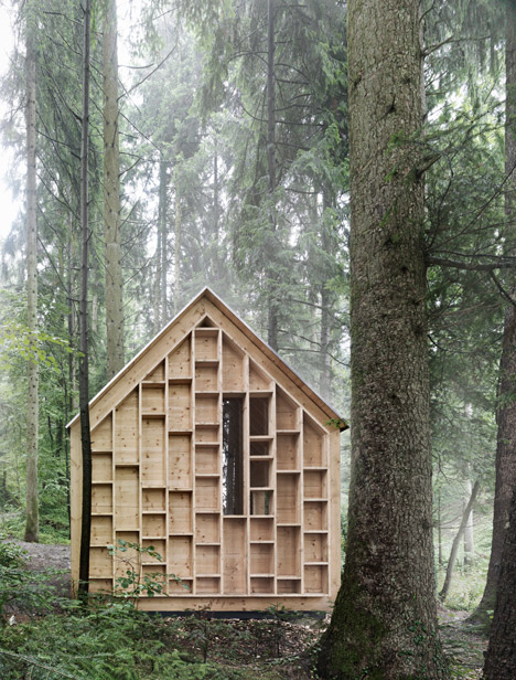 Bernd Riegger's see-through Forest Refuge cabin provides shelter for a woodland kindergarten