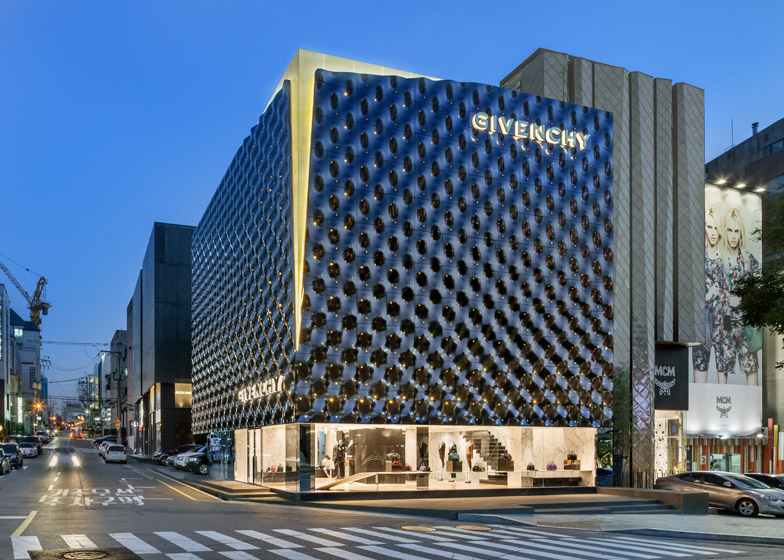 Givenchy store in Seoul has an undulating metal facade