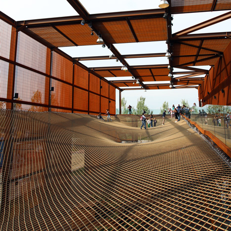 Brazil's Expo pavilion contains a bouncy landscape of suspended rope