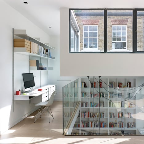 Stiff + Trevillion updates Bloomsbury mews house with gridded glazing and double-height bookcase
