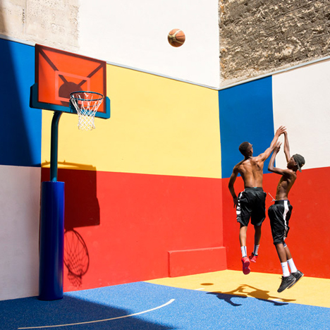Pigalle Duperré is a colourful basketball court tucked between a row of Parisian apartments
