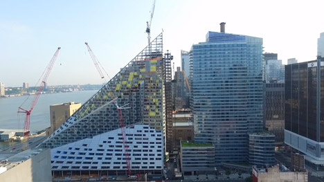 Drone movie construction update image Via West 57th by BIG