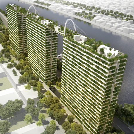 Vo Trong Nghia plans trio of towers covered in bamboo plants and linked by bridges