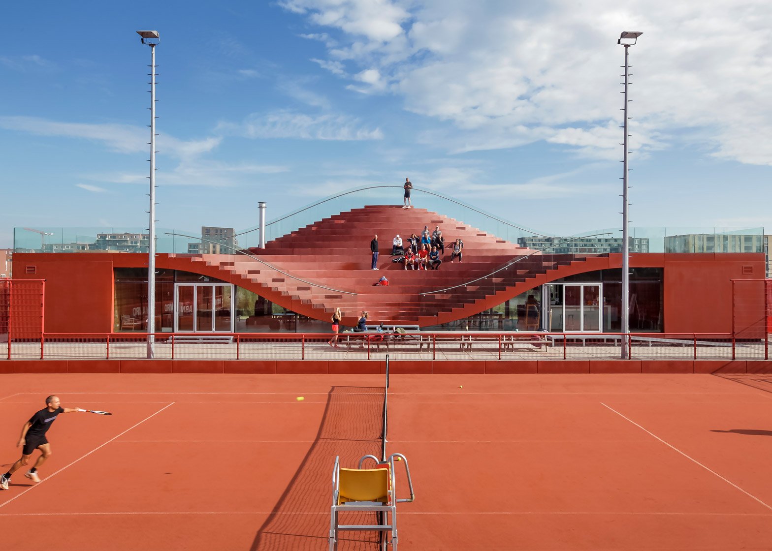 MVRDVs tennis clubhouse has a seating bowl on the roof