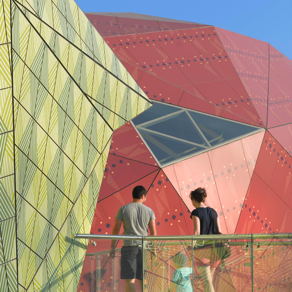 Coloured "mountains" protrude from children's science museum by LHSA+DP