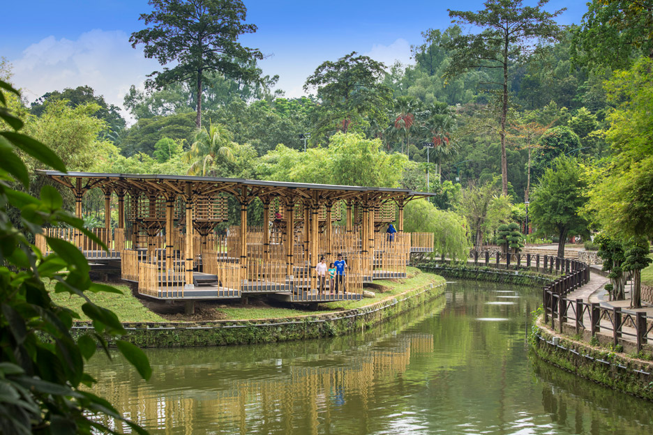 Bamboo Playhouse Occupies A Lake Island
