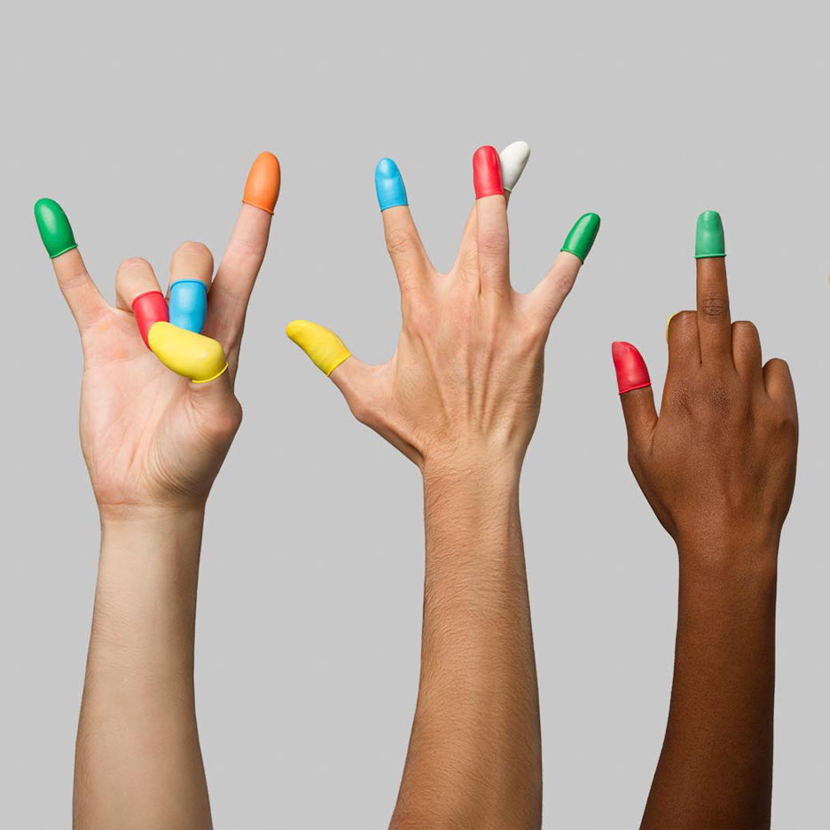 Francesco Musci's Tidy Tips are brightly coloured finger condoms