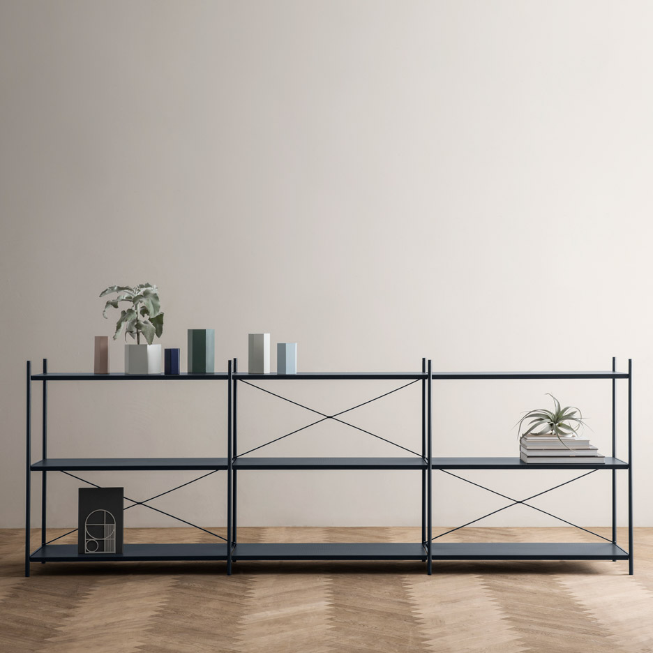 Ferm Living's furniture collection includes perforated shelves and stackable chairs