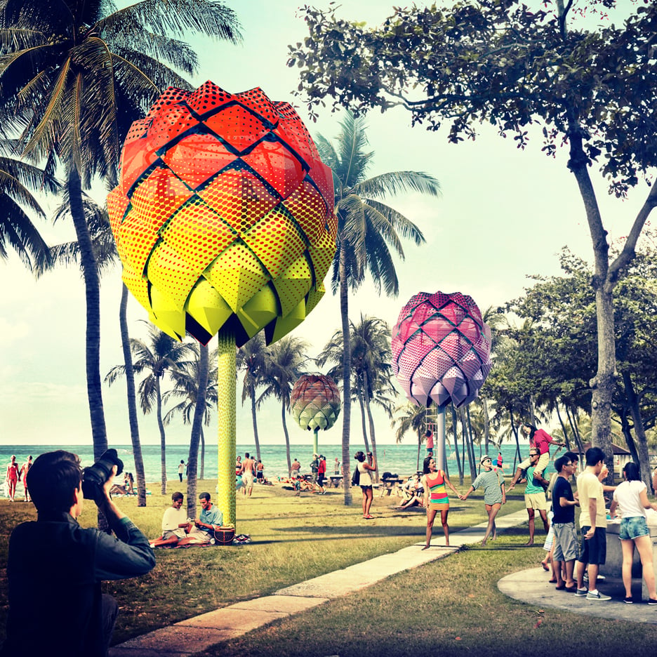 Spark unveils plans for colourful beach huts built from recycled ocean plastic