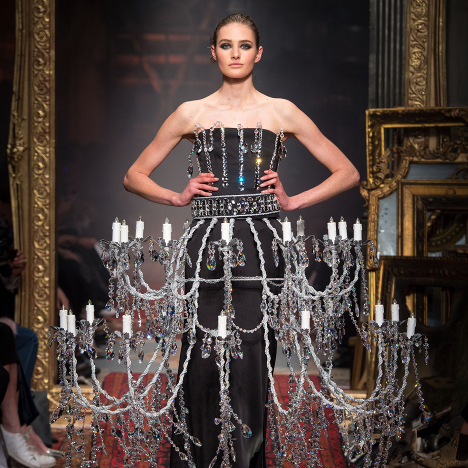 Chandelier dress features in Moschino's singed Autumn Winter 2016 womenswear collection