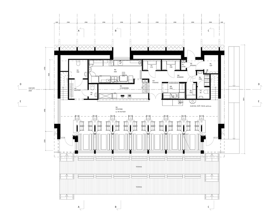 Ground floor plan of Bjork Mountain Restaurant in Hemavan Sweden by Murman Architects