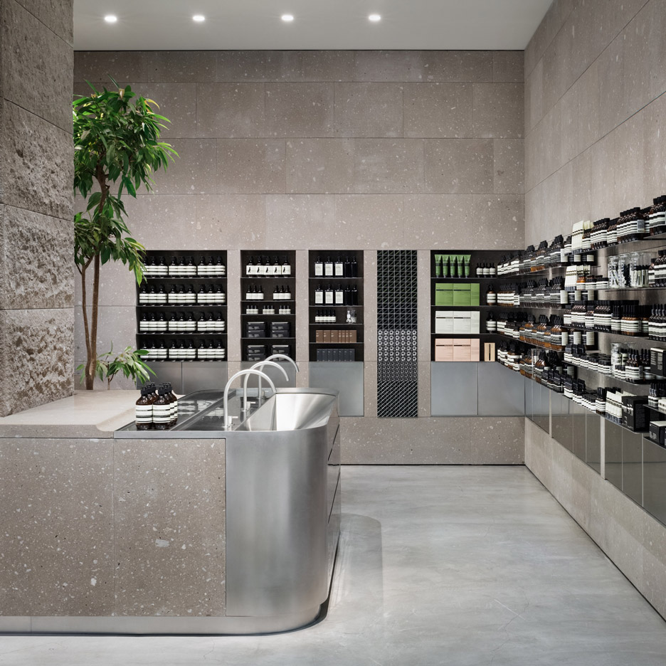 Case-Real references snowy Japanese mountains with Aesop Sapporo store interior