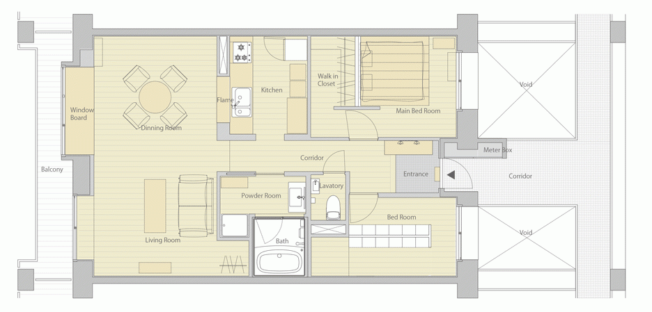 Plan of apartment interior in Machiya by Yumiko Miki Architects