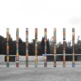 Steel-drum columns to be installed in front of Mies van der Rohe's Barcelona Pavilion