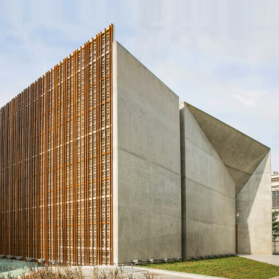 Faceted concrete and latticed timber frame Brazilian cultural centre by São Paulo Arquitetura