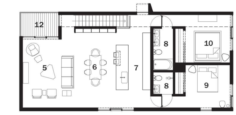 First floor plan of Mood ring house by Silo AR+D in Fayetteville, Arkansas