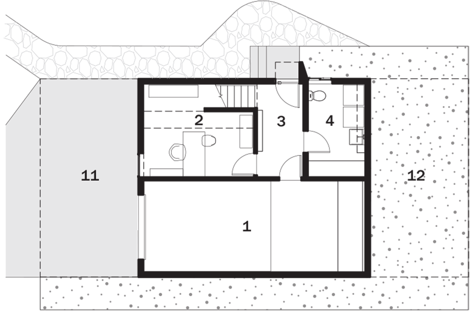 Ground floor plan of Mood ring house by Silo AR+D in Fayetteville, Arkansas