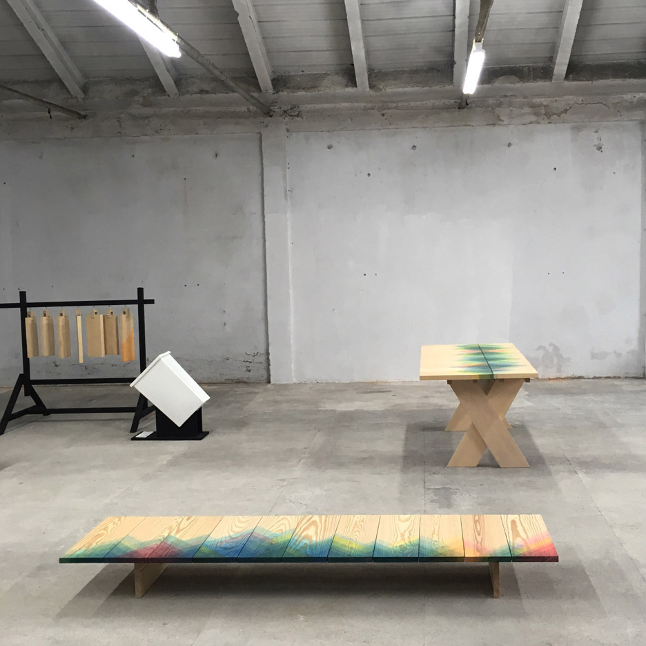 Raw Edges unveils wooden furniture featuring rainbow-hued zigzag patterns