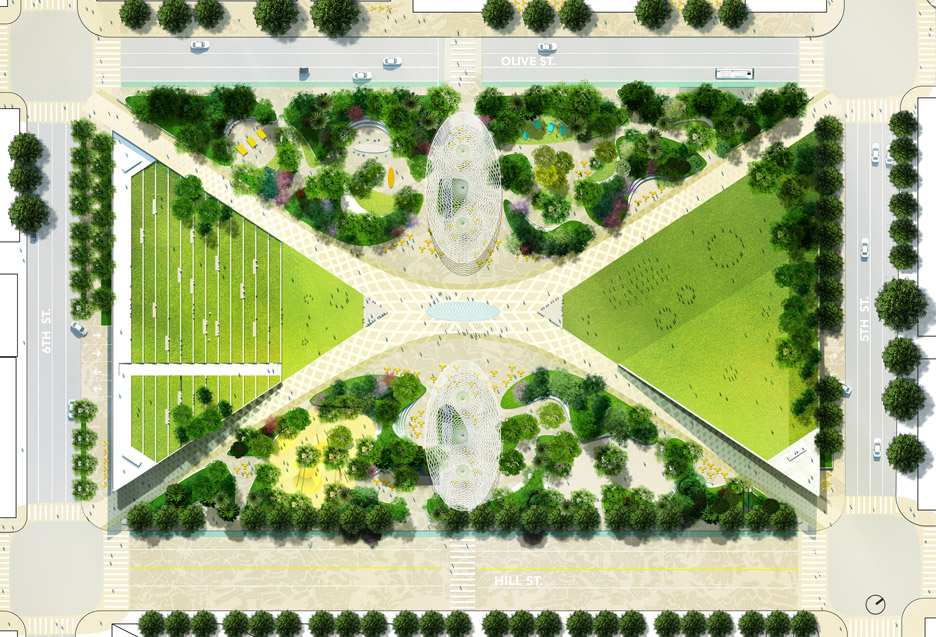 James Corner Field Operations and Fredrick Ficher and Partners Pershing square renovation proposal architecture news Los Angeles LA USA