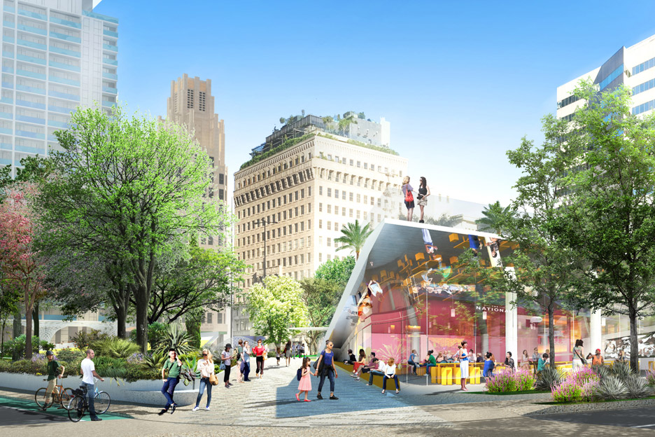 James Corner Field Operations and Fredrick Ficher and Partners Pershing square renovation proposal architecture news Los Angeles LA USA