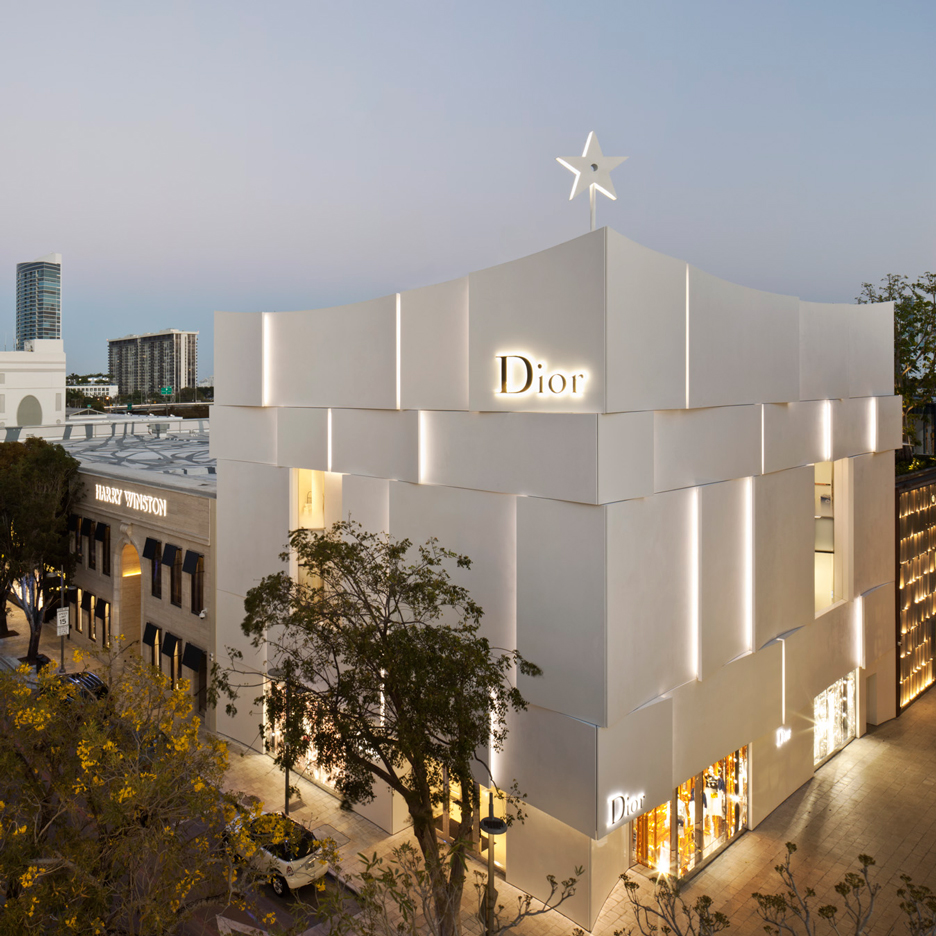 Miami Dior boutique by Barbarito Bancel is sheathed in curved white concrete panels