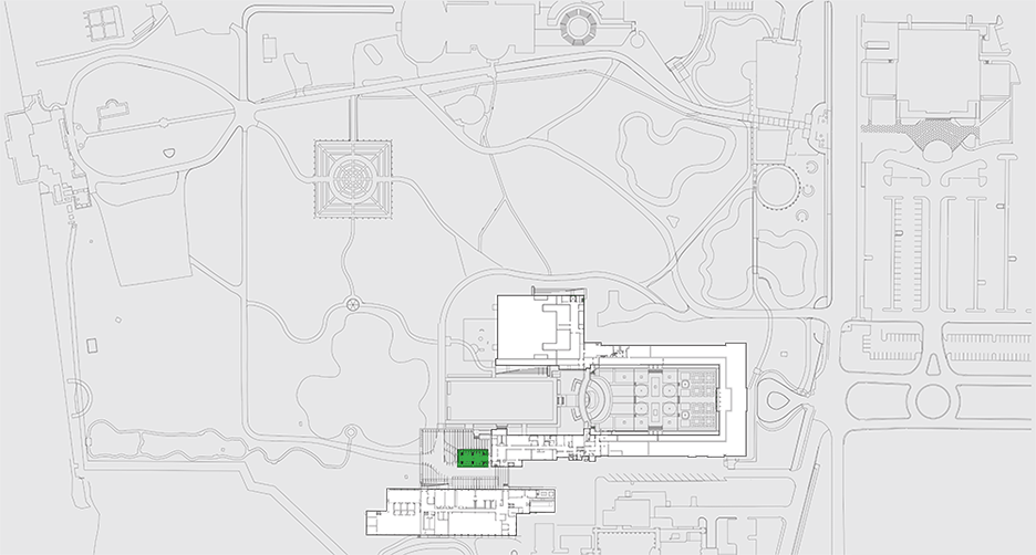 Site plan of Ringling Asian Arts Centre museum architecture with terracotta tiles, Florida, USA