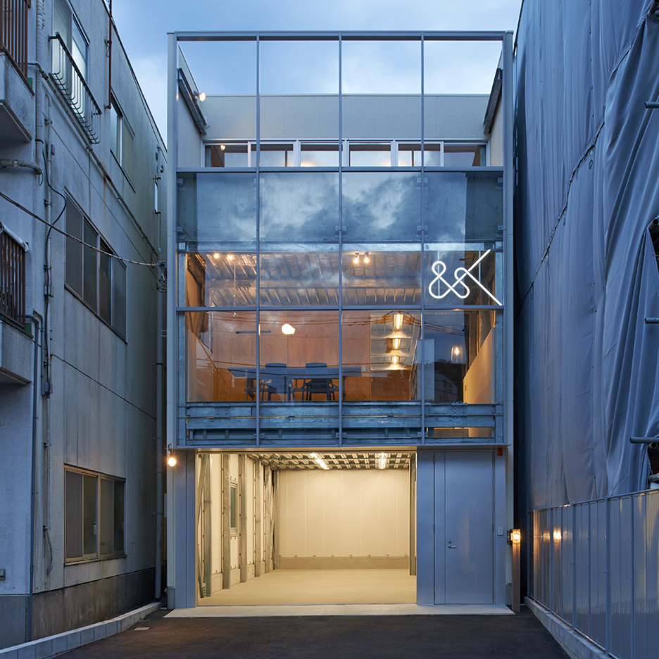 Ninkipen! wedges galvanised metal office for a construction firm between Tokyo blocks