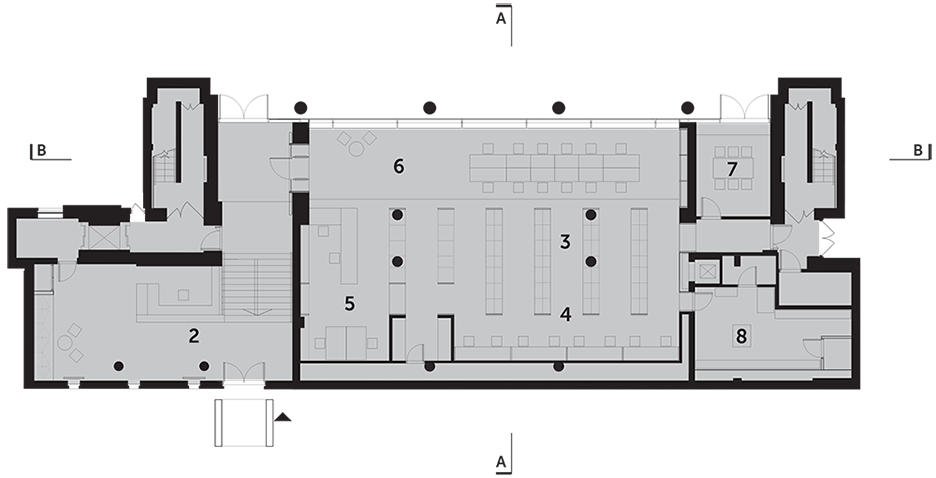 Ground floor plan of Science Museum Dana Research Centre by Coffey Architects in London, UK
