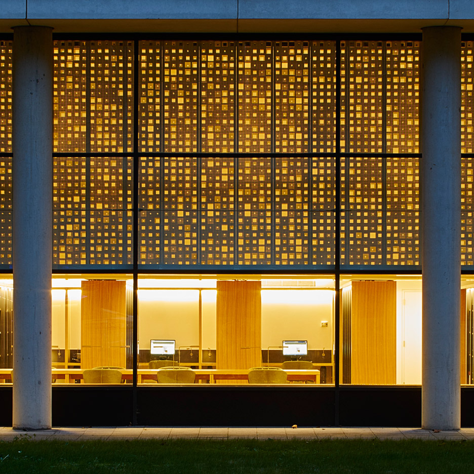 Perforations create dappled lighting inside Coffey Architects' Science Museum research centre
