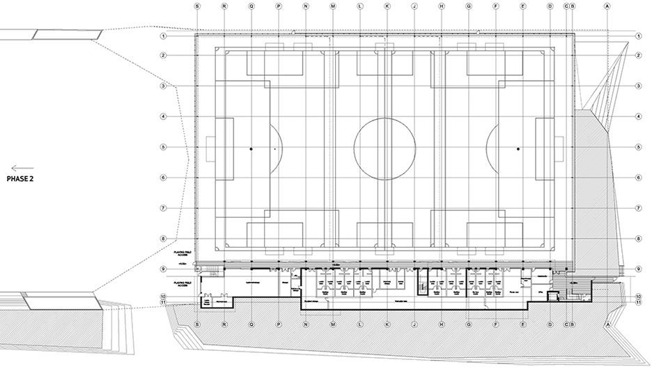 Level one plan Stade de Soccer Montreal by Saucier + Perrotte architectes and HCMA in Quebec, Canada